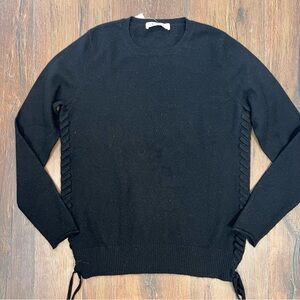 Kokun 100% Cashmere Black Sweater with Side Lace Up Details SZ SM